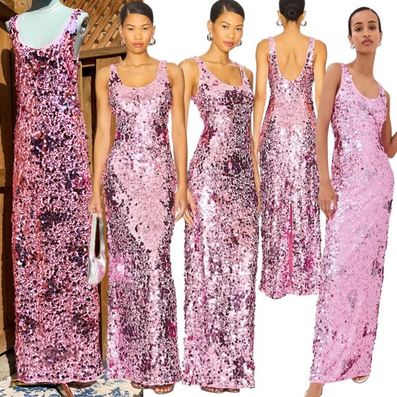 🆕 SIMKHAI 🧿 NWOT Bex Sequined Embellished Maxi Dress, Sorbet Pink - Sz US 6 - Picture 1 of 14